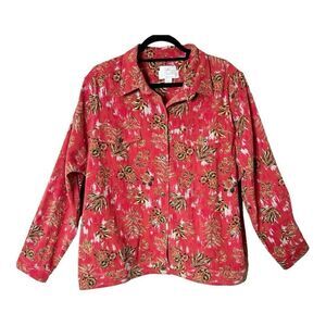 Christopher & Banks Long Sleeve Burnt Red Orange Floral Fall Shacket Size 1X